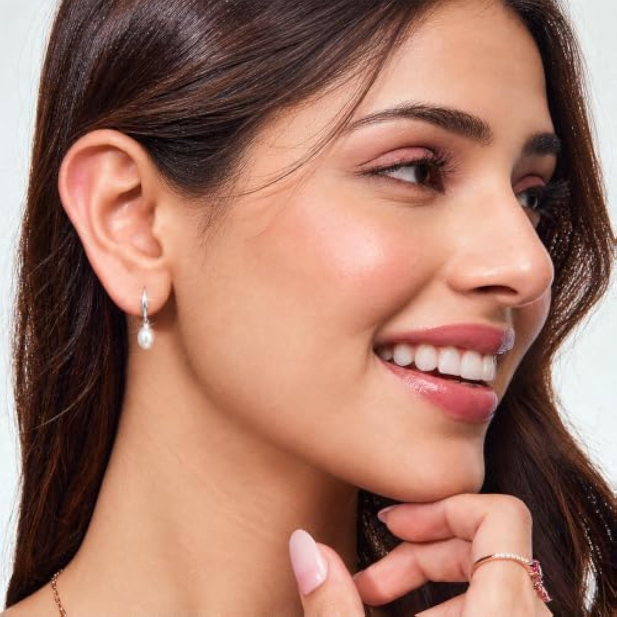 Women's 925 Silver Rhodium Plated Pearl Drop Earrings